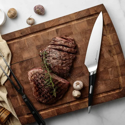 Vista 6 de linoroso Cuchillo de chef de cocina ultra afilado, cuchillo de cocina alemán de alto carbono forjado de precisión de 7 pulgadas, cuchillo de corte