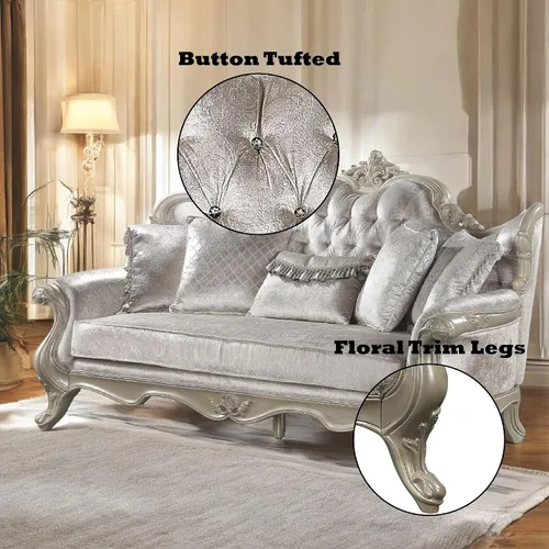 Vista 11 de Acme Libertee Sofá tapizado de madera y tela con 5 almohadas en beige/champán