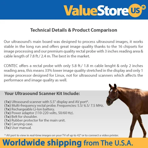 Vista 3 de Escáner de ultrasonido portátil V16 para embarazo veterinario con sonda rectal de 7.5 MHz para ganado, caballo, camello, equino y vaca.