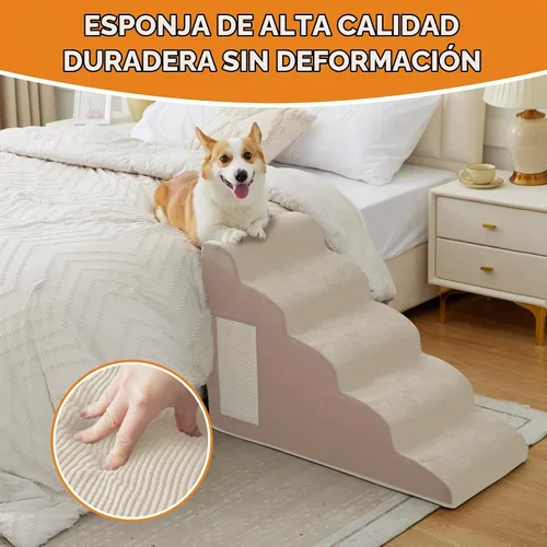 Vista 8 de Escaleras de perro para cama, escaleras para perros pequeños, rampa para perros de 2 peldaños para cama, sofá, sillón y sillas, diseño Beige