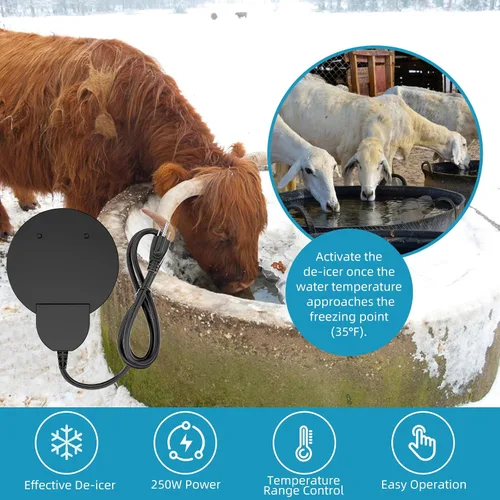 Vista 2 de Calentador de baño para pájaros descongelante de 250 W con revestimiento de teflón negro, calentador integral de aluminio fundido para ganado, aves