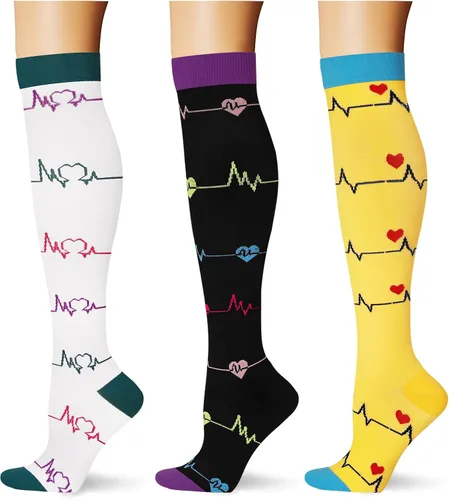 Vista 18 de (3 pares) Calcetines de compresión 20-30 mmHg, calcetines largos hasta la rodilla para mujeres y hombres, soporte atlético, para viajes y uso diario