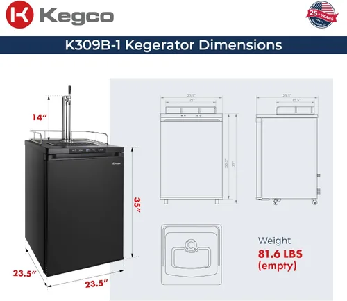 Vista 2 de Dispensador de cerveza de barril digital Kegco K309 Kegerator, Negro