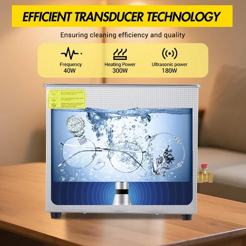 Vista 4 de Limpiador ultrasónico comercial de 6.5 L, máquina de limpieza profesional de 40 kHz con temporizador digital y calentador, tanque de acero