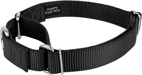 Vista 5 de Country Brook Design - Collar de perro de nailon Martingale y correa de doble asa-Negro-S