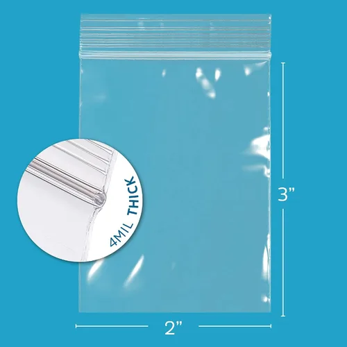 Vista 2 de Bolsas reutilizables de plástico transparente con cremallera – Paquete de 100 unidades GPI a granel de 2 x 3 pulgadas de grosor, resistentes
