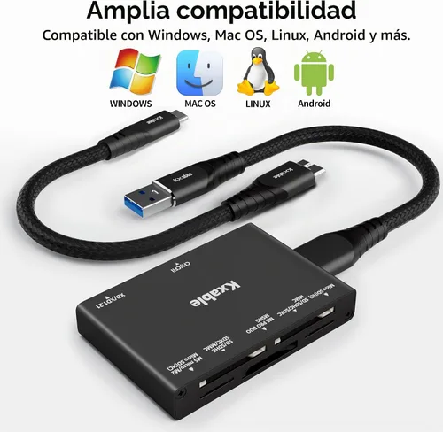 Vista 6 de Lector de tarjetas SD 7 en 1, Kxable USB 3.0 lector de tarjetas de memoria/escritor de 5 Gbps, para SD/Micro SD/MS/CF/MMC/XD/SDHC/SDXC, lector