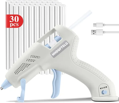 Vista 10 de Kit de pistola de pegamento caliente inalámbrica de 20 W con cargador tipo C, mini pistola de pegamento y palos con 30 barras de pegamento