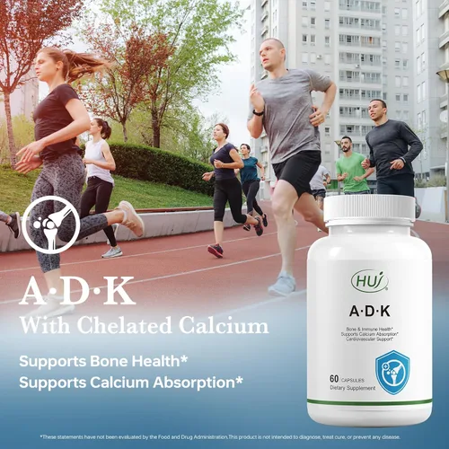 Vista 2 de HUJ Suplemento ADK, 60 cápsulas, calcio, vitaminas A, D3, K2 (MK-7)