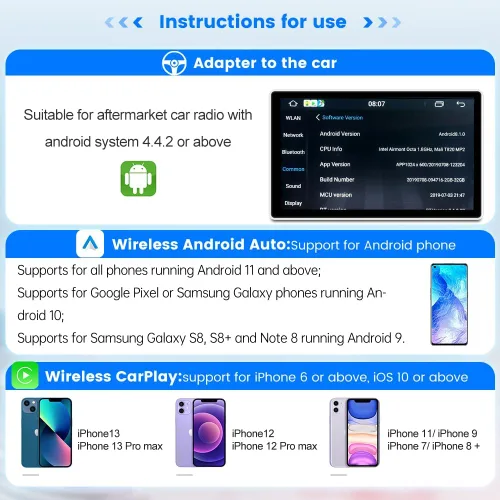 Vista 2 de CarlinKit Adaptador inalámbrico de coche CarPlay para radio de coche Android, Android Auto inalámbrico y Apple CarPlay 2 en 1, bajo consumo