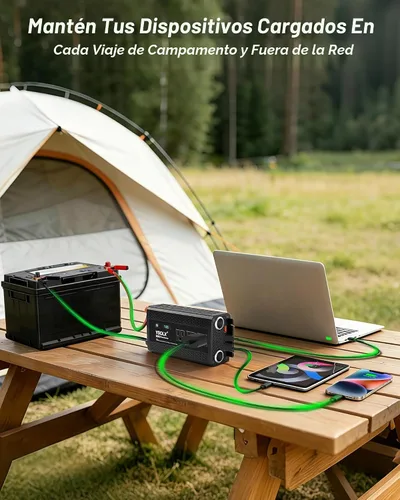 Vista 2 de Inversor de corriente de 1000 W de 12 V a 110 V/120 V para camping RV 3 AC Outlets, 24W USB-A & 30W PD, Dual Cigarette Lighter Ports, Power