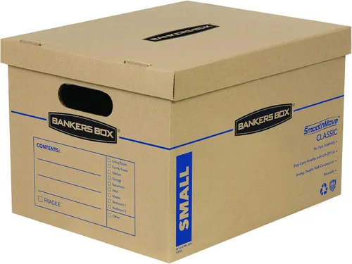 Vista 9 de Bankers Box Caja de mudanza clásica pequeña, paquete de 10 unidades, asas reforzadas, montaje sin cinta, caja con tapa, 15 x 12 x 10 pulgadas