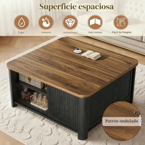 Vista 6 de Decofy Mesa auxiliar elevable con almacenamiento de mediados de siglo, modernas mesas de centro cuadradas para sala de estar, gran compartimento