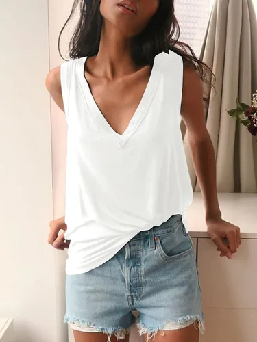 Vista 4 de LYANER Camiseta de verano para mujer, cuello en V, básica, sin mangas, espalda cruzada, informal, holgada