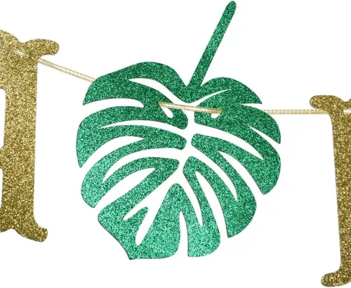 Vista 4 de Pancarta hawaiana de Aloha con guirnalda de hojas de palmera para decoración hawaiana tropical Luau playa fiesta de verano, suministros