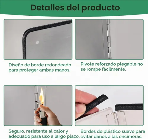 Vista 3 de Guarda contra salpicaduras grande de 4 lados de acero inoxidable plateado para la parte superior de la estufa de freír, protector contra