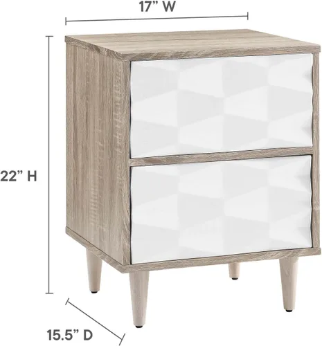 Vista 3 de Modway MOD-7080-OAK-WHI Vespera - Mesita de noche con 2 cajones, color blanco roble Roble blanco.