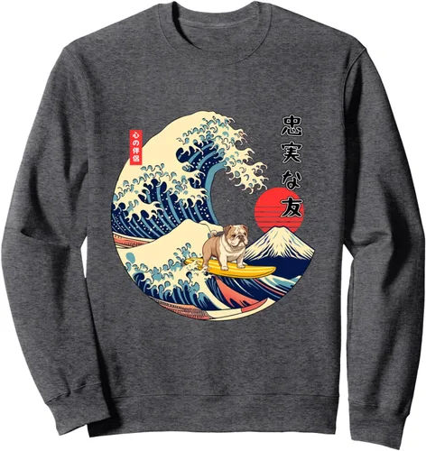 Vista 4 de Sudadera para perros leales de Bulldog Inglés Kanagawa Wave Surf, Negro