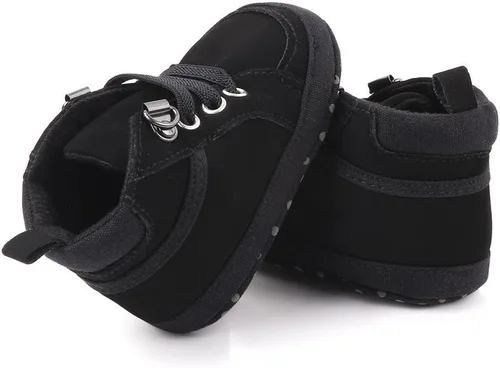 Vista 5 de Sekantrol Zapatos de cuna para recién nacidos, para niños y niñas, suela de goma suave, zapatos para bebés, zapatos deportivos de moda de caña alta