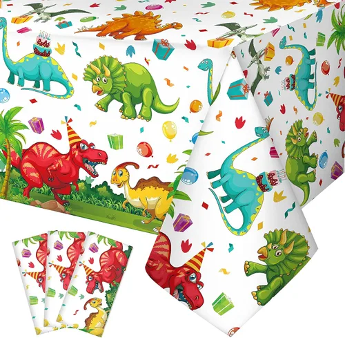 Vista 8 de Tegeme 1 mantel de plástico de dinosaurio para fiestas, 54 x 108 pulgadas, desechable, impermeable, con estampado de dinosaurios, para suministros