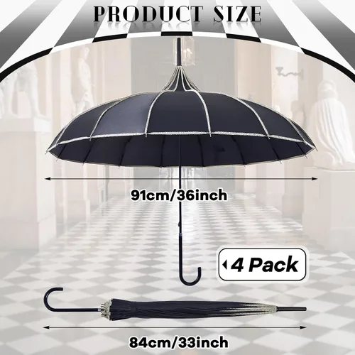 Vista 2 de Parasoles góticos grandes para protección solar, 4 unidades, sombrilla gótica con mango largo para protección contra rayos UV para mujer