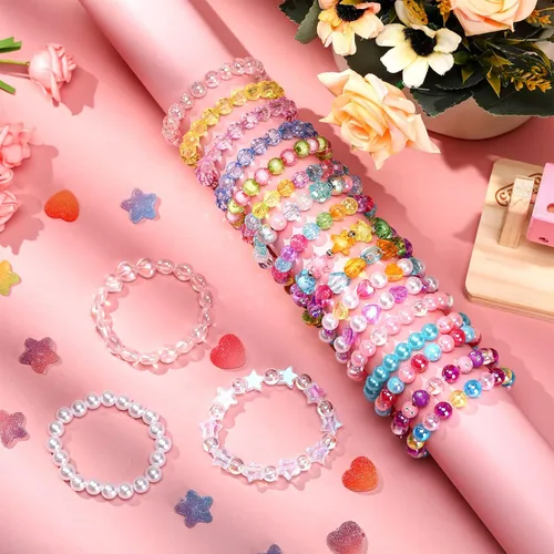 Vista 5 de Hicarer 20 pulseras de cuentas de arco iris para niña, coloridas y elásticas, pulseras de princesa para regalo de cumpleaños de princesa