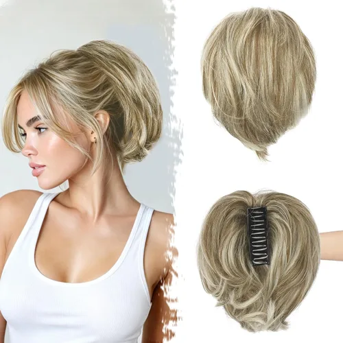 Vista 16 de BARSDAR Extensión de cabello humano corto con clip de garra con metales flexibles, cabello humano real de 8 pulgadas, extensiones de moño