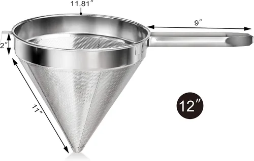 Vista 2 de New Star Foodservice 34233 Colador de tapa china de acero inoxidable 18/8, 8 Pulgadas, malla gruesa