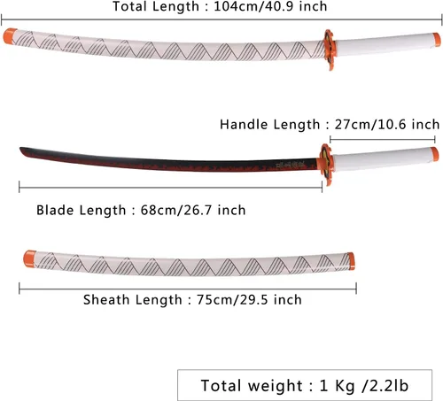 Vista 2 de Bowen - Espada de anime Demon Slayer, Tanjirou Rengoku Samurai, 40.5 pulgadas de acero al carbono real