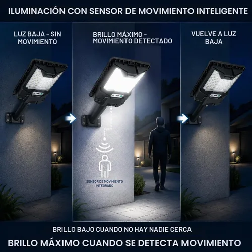 Vista 6 de Luz de calle solar para exteriores, 20000 lm 6500 K impermeable con sensor de movimiento LED luz solar alimentada por energía solar con control