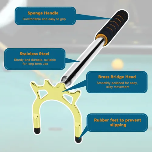Vista 3 de AccEncyc Puente retráctil para taco de billar, puente de billar, puente de billar retráctil, con 3 piezas de cabeza de puente extraíble, accesorios