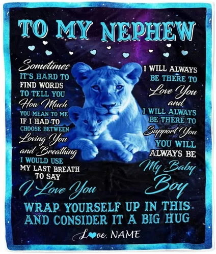 Vista 45 de Manta personalizada con texto en inglés «To My Nephew from Aunt Uncle Auntie I Love You Hugs» (texto en inglés) con texto en inglés «To My Nephew»