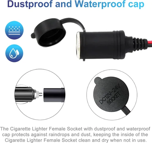 Vista 6 de Cable de extensión de encendedor de cigarrillos resistente de 12 V/24 V de 6 pies con luz LED para bomba de neumáticos de automóvil, compresor