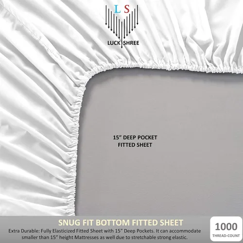 Vista 5 de 1000-Thread Count 100% Egyptian Cotton Twin Sheet Set, Soft Breathable Sateen Weave Long Staple Cotton, 1000-TC Pure Cotton, Fits Mattress 15" Deep