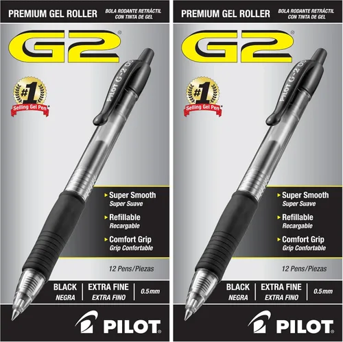 Vista 12 de Bolígrafos Pilot G2 Premium de Gel, Punta Extra Fina de 0.5 mm, Bolígrafos de Gel de Tinta Negra, Paquete de 12 - Ideal para Escuela, Diario