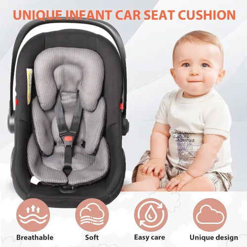 Vista 4 de Inserto para asiento de automóvil infantil, cojín reversible 2 en 1 para asiento de automóvil para recién nacido, soporte para la cabeza y el Negro