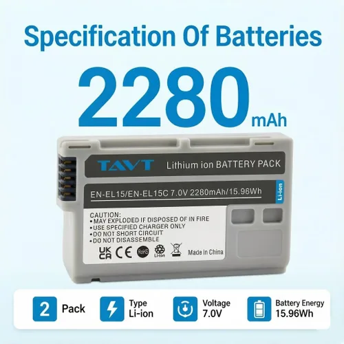 Vista 2 de 2 baterías EN-EL15 EN-EL15C EN-EL15b de 2280mAh y cargador rápido PD20W+ranuras para tarjetas SD, para Nikon Z6 Z6II Z6iii Z7 Z7II Z8 D7500 D7000