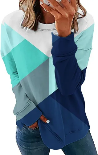 Vista 2 de Kenvina Camisas de manga larga de otoño para mujer, sudaderas de cuello redondo, suéter casual, blusa estampada, ajuste holgado, camisa de moda