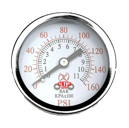 Vista 19 de Medidor de presión de aire de 1-1/2" con montaje inferior en el lado, rosca NPT de 1/8", esfera de 1-1/2" - 0 a 160 PSI