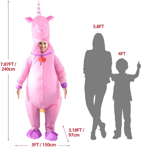 Vista 3 de Traje inflable de unicornio rosa para adultos, la mejor decoración para fiestas, reuniones, celebraciones de vacaciones, Halloween y otros
