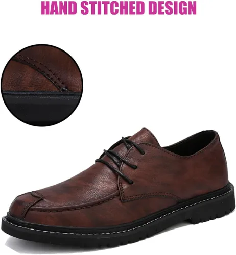 Vista 5 de Zapatos Oxford de cuero cosido a mano para hombre, cómodos, sin cordones, mocasines planos, zapatos náuticos para exteriores, informales