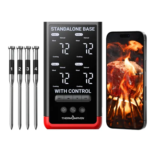 Vista 8 de ThermoMaven Termómetro inalámbrico WiFi para carne, 2 sondas, base inteligente, 6 sensores Unlimted Monitor Range via APP, Commercial-Grade NIST