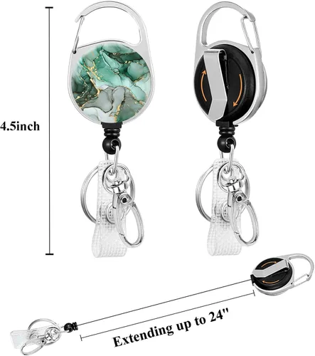 Vista 2 de Cordón con soporte para insignias, carrete retráctil con correa de cuello desmontable y soporte vertical para tarjetas de identificación para Jade