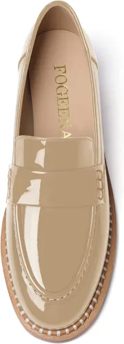 Vista 3 de FOGEENA Mocasines de tacón bajo para mujer, estilo casual, puntera redonda, de charol grueso, de 1 pulgada