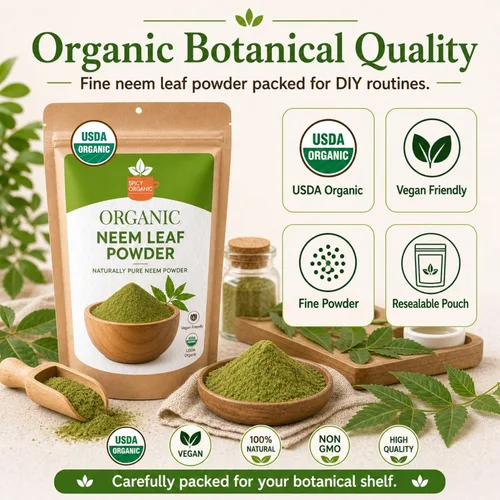 Vista 7 de SPICY ORGANIC Polvo de neem – 16 onzas – Certificado USDA orgánico – Sin OMG – Polvo de hojas de neem secas frescas para cabello y piel saludables