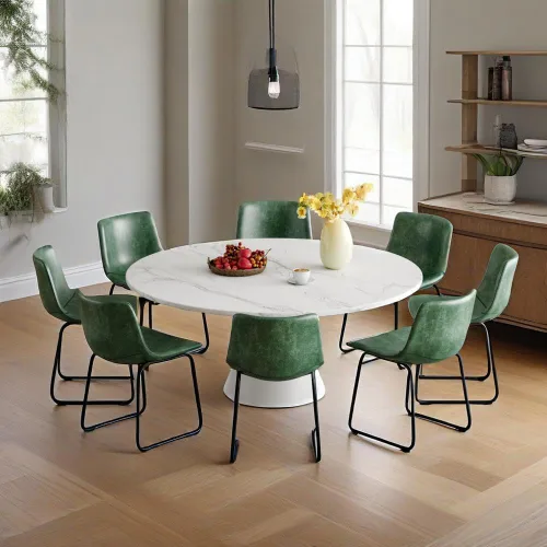 Vista 51 de YaFiti - Juego de 2 sillas de comedor de 18 pulgadas, sillas modernas tapizadas para comedor con cojines de piel sintética y patas de metal, silla