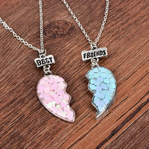 Vista 2 de MJartoria Collar BFF para 2 personas Collar con colgante de corazón a juego para mejores amigos para siempre, lindo regalo para el mejor amigo