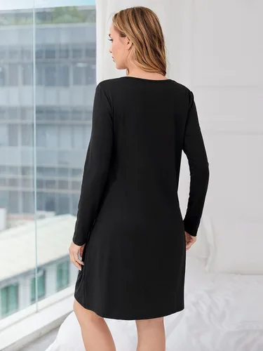 Vista 2 de Verdusa Camisón de maternidad para mujer, ropa de dormir para lactancia materna, Negro