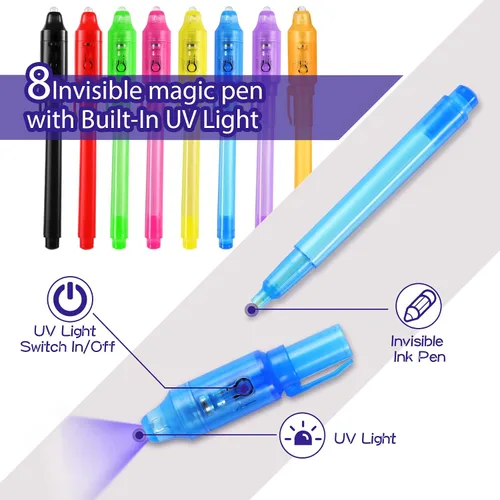 Vista 2 de 16 bolígrafos mágicos de tinta invisible para niños, recuerdos mágicos de fiesta, bolígrafo de tinta invisible para escribir mensajes secretos
