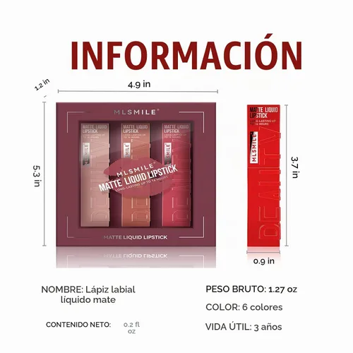Vista 8 de Juego de lápices labiales líquidos mate de 6 colores, brillo labial suave de terciopelo, impermeable, hidratante, de larga duración, altamente